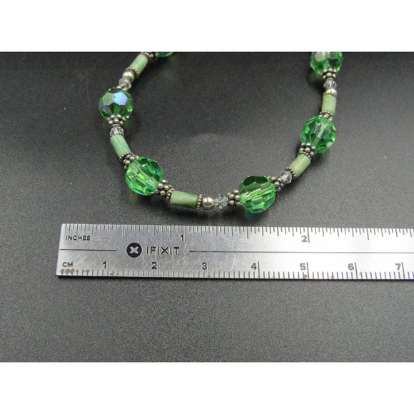 7 Inch Sterling Silver Green Crystal And Stone Bracelet - Picture 4 of 5